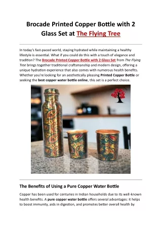 Brocade Printed Copper Bottle with 2 Glass Set at The Flying Tree