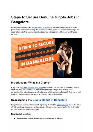Steps to Secure Genuine Gigolo Jobs in Bangalore