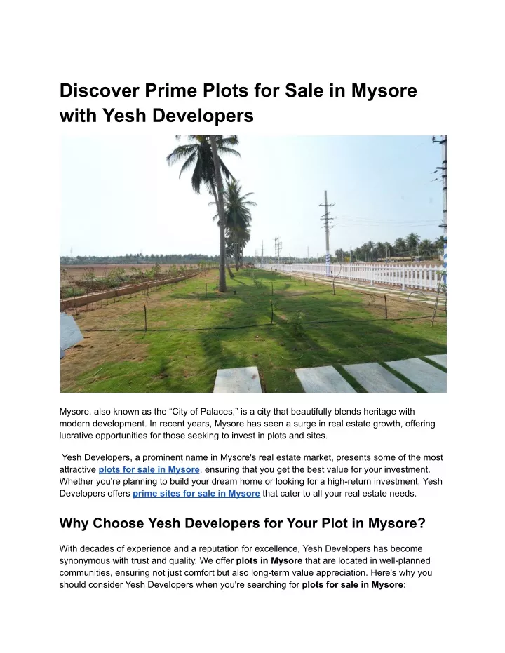 discover prime plots for sale in mysore with yesh