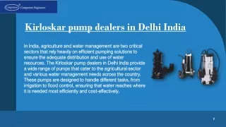 Kirloskar Pump Dealers in Delhi India:Types for Agriculture and Water Management