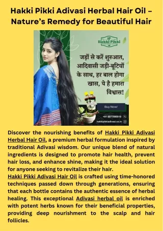 Hakki Pikki Adivasi Herbal Hair Oil – Nature’s Remedy for Beautiful Hair