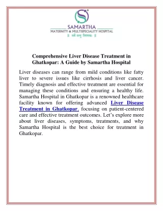 Comprehensive Liver Disease Treatment in Ghatkopar A Guide by Samartha Hospital