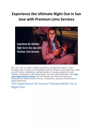 Experience the Ultimate Night Out in San Jose with Premium Limo Services