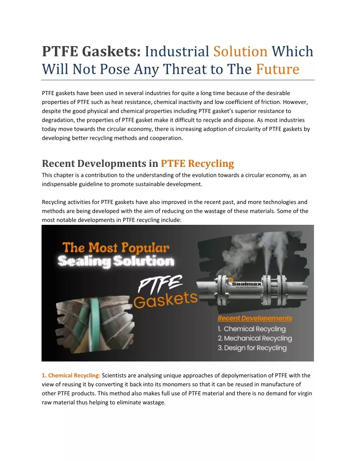 ptfe gaskets will not pose any threat to the