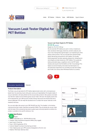 Vacuum Leak Tester Digital for PET Bottles