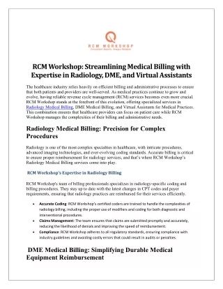 RCM Workshop Streamlining Medical Billing with Expertise in Radiology, DME, and Virtual Assistants