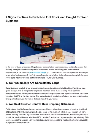 Signs Its Time to Switch to Full Truckload Freight for Your Business