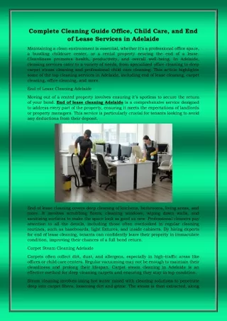 Complete Cleaning Guide Office, Child Care, and End of Lease Services in Adelaid