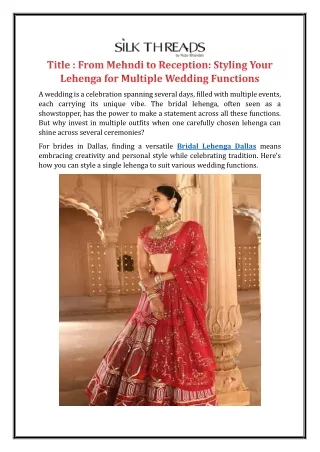 From Mehndi to Reception: Styling Your Lehenga for Multiple Wedding Functions