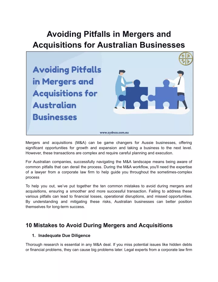 avoiding pitfalls in mergers and acquisitions