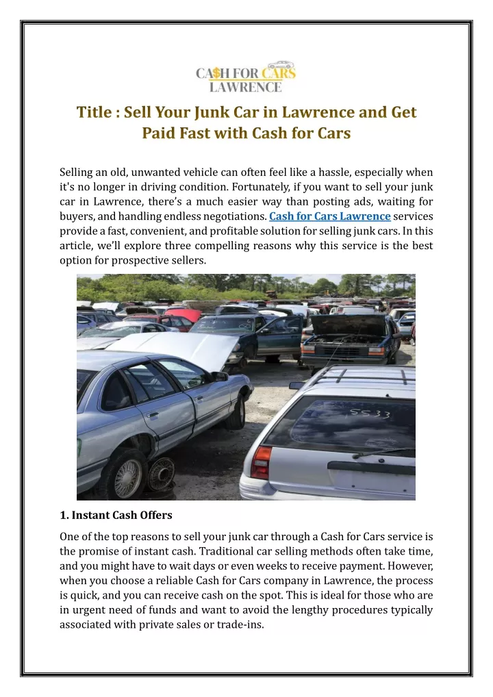 title sell your junk car in lawrence and get paid