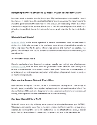 Navigating the World of Generic ED Meds: A Guide to Sildenafil Citrate