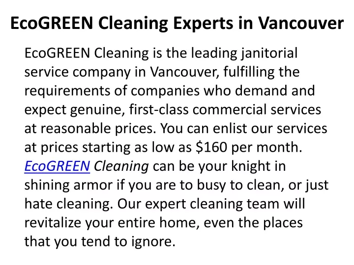 ecogreen cleaning experts in vancouver