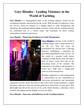 Gary Blonder - Leading Visionary in the World of Yachting