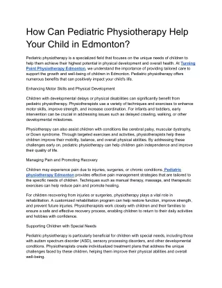 how can pediatric physiotherapy help your child