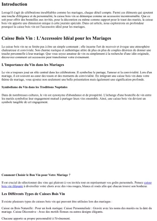 Caisse Bois Vin : L'Accessoire Idéal pour les Mariages