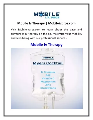 Mobile Iv Therapy  Mobileivpros.com