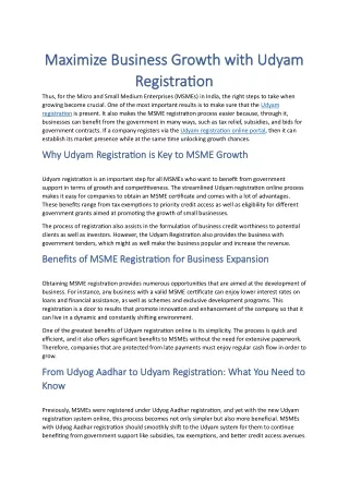 Maximize Business Growth with Udyam Registration