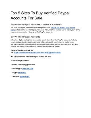 Top 5 Sites To Buy Verified Paypal Accounts For Sale