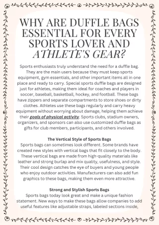 Why Are Duffle Bags Essential for Every Sports Lover and Athlete's Gear?