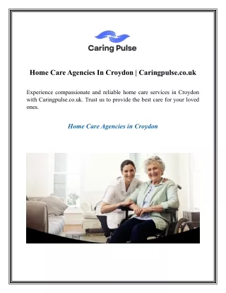 Home Care Agencies In Croydon  Caringpulse.co.uk