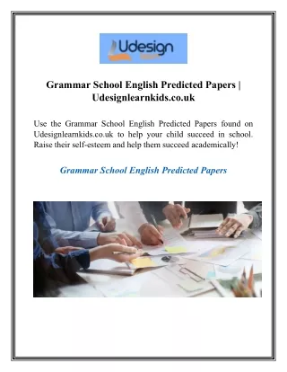 Grammar School English Predicted Papers  Udesignlearnkids.co.uk