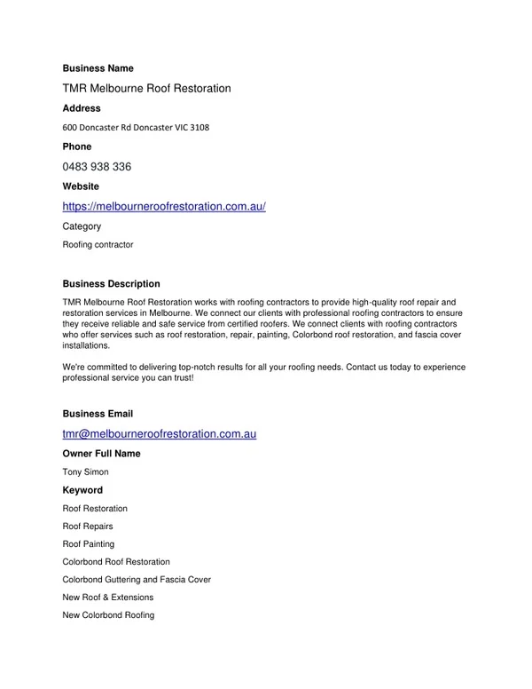 TMR Melbourne Roof Restoration