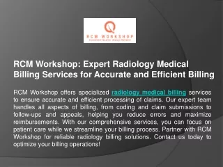 RCM Workshop Expert Radiology Medical Billing Services for Accurate and Efficient Billing
