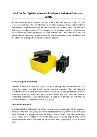 Find the Best Spill Containment Solutions at Industrial Safety and Supply