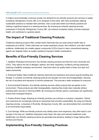 The Role of Eco Friendly Cleaning Services in Improving Workplace Safety