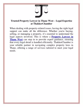 Trusted Property Lawyer in Thane West  Legal Expertise at ThakkerChamber