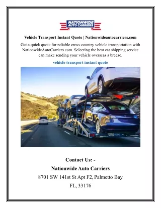 Vehicle Transport Instant Quote | Nationwideautocarriers.com