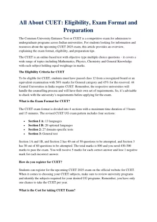 All About CUET: Eligibility, Exam Format and Preparation