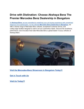 Drive with Distinction_ Choose Akshaya Benz, the Premier Mercedes Benz Dealership in Bangalore