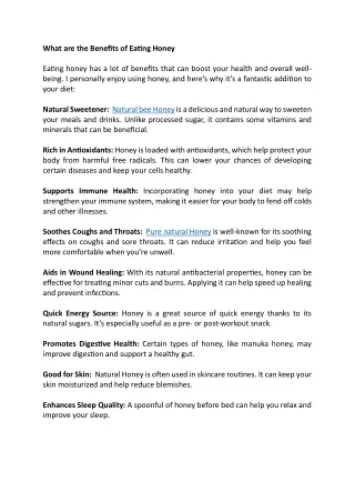 what are the benefits of eating honey eating