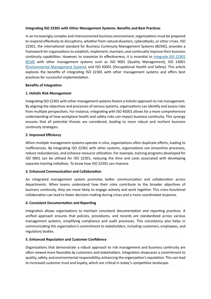 integrating iso 22301 with other management