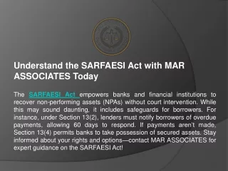 Understand the SARFAESI Act with MAR ASSOCIATES Today