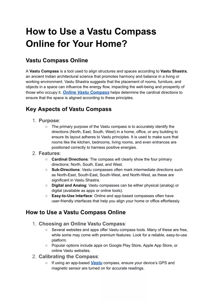 how to use a vastu compass online for your home