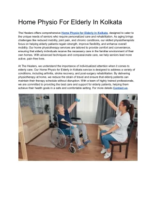 Home Physio For Elderly In Kolkata