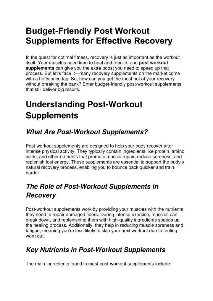 budget friendly post workout supplements