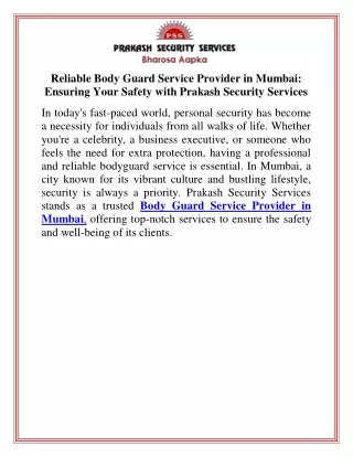 Reliable Body Guard Service Provider in Mumbai Ensuring Your Safety with Prakash Security Services