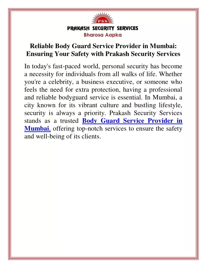 reliable body guard service provider in mumbai