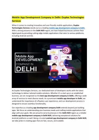 Mobile App Development Company in Delhi: Duplex Technologies Services