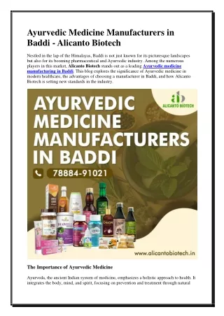 Ayurvedic Medicine Manufacturers in Baddi