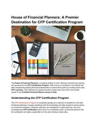 House of Financial Planners_ A Premier Destination for CFP Certification Program