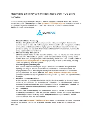 Maximizing Efficiency with the Best Restaurant POS Billing Software