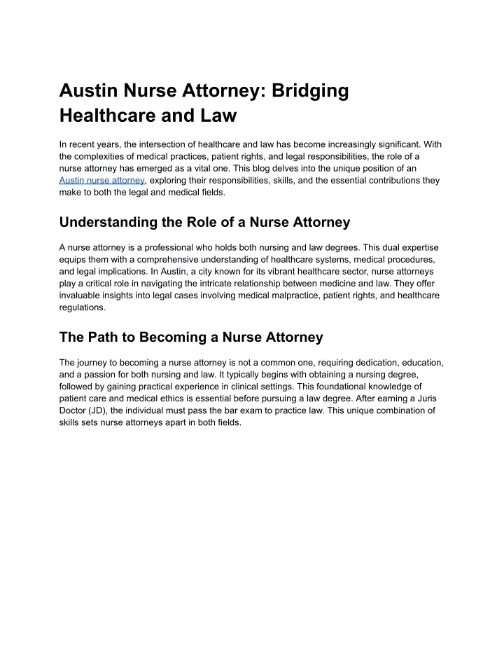 austin nurse attorney bridging healthcare and law