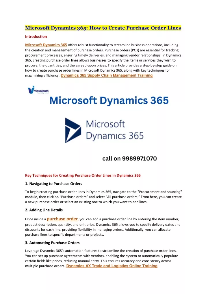 microsoft dynamics 365 how to create purchase