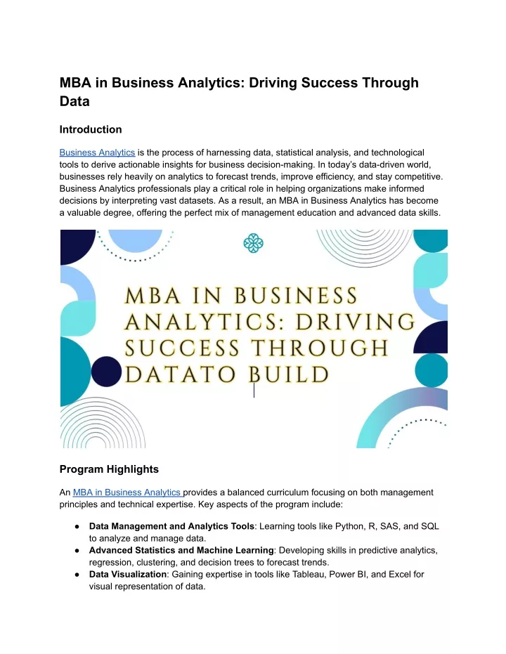 mba in business analytics driving success through