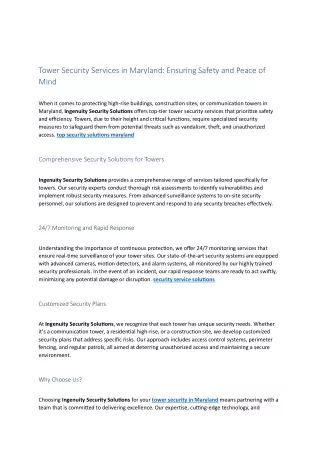tower security services in maryland ensuring